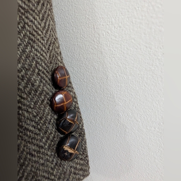 Vintage Neil Martin Gray New Wool Herringbone Blazer Elbow Patch Academic 44R - Picture 10 of 16